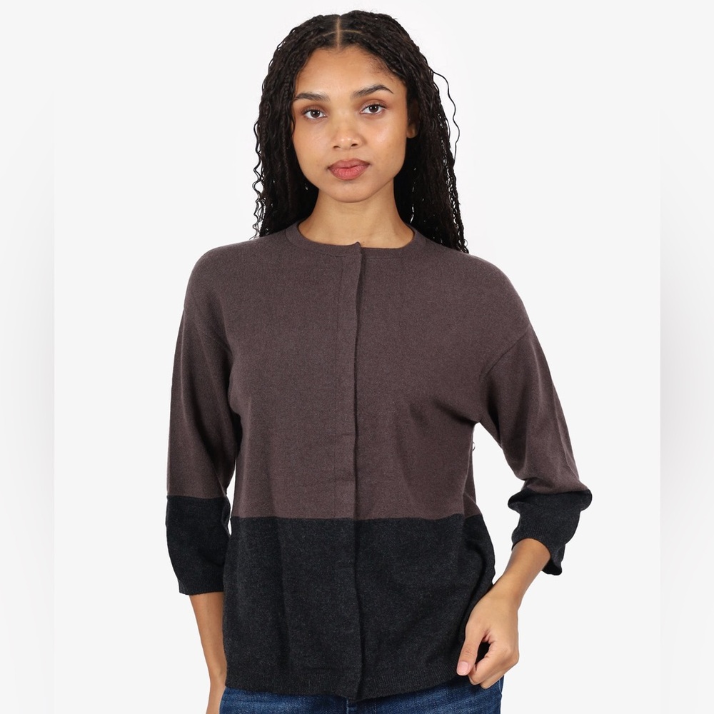 Brunello Cucinelli Brown/Grey Cashmere Cardigan Crew Neck Sweater EUC Size S